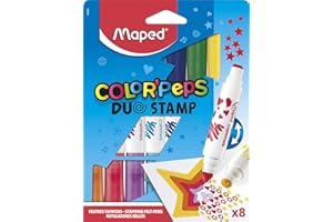 Maped Color'Peps Duo Stamp Colouring Felt Pens, 8 Pack of Pens with Stamps, 8 Colours