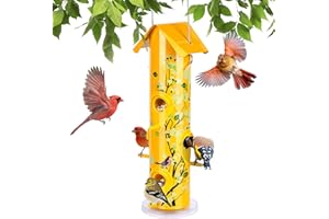 Kingsyard Tube Bird Feeders for Outdoors Hanging, 6-Ports Metal Bird Feeder, 14 inch, Durable & Weatherproof, Large Capacity for Attracting Wild Birds (Yellow)