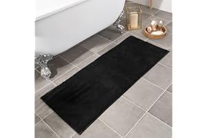 Brentfords Noodle Bath Mats for Bathroom, Non Slip Absorbent Runner Mat Super Soft Thick Bobble Material Large Quick Drying Lightweight - Black, 45 x 110cm