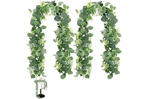 Xionghonglong 2 Stück Grün Eukalyptus Girlande Künstlich Kunstpflanzen Eukalyptus Deko 1,8m Hängepflanzen Mit Weiße Blumen Eukalyptusranke Für Hochzeitsbögen, Tischdekoration, Garten & Wohnen