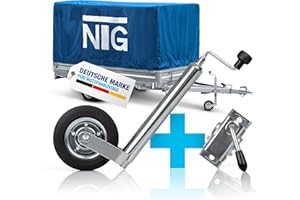 ‎NTG NTG Stützrad für Anhänger | Vollgummireifen | 150kg Stützlast | 46 bis 68 cm höhe | verzinkter Stahl | mit Klemmhalter | Stützrad | Wohnwagen | Anhänger 750kg (Stützrad mit Klemmhalter)