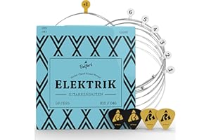 BELFORT® E-Gitarren-Saiten - Erstklassige Nickel-Gitarrensaiten für E-Gitarre (6-Saiten-Set) inkl. 4 Plektren + Extra hohe E-Saite (Gitarre Saiten E-Gitarre, Electric Guitar Strings) E Gitarre Zubehör