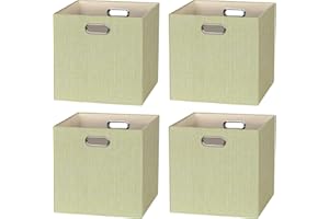 BinWhiz 4 Pack Collapsible Linen Storage Cubes - 33x33x33 cm Fabric Bins for Kallax Shelves, Cabinet, Bookcase, Closet - Versatile Home Organizer Boxes for Decor and Laundry (Yellow)
