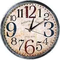 Story@Home 12-inch Vintage Collection Round Shape Plastic Wall Clock (30 cm x 30 cm x 1.5 cm, Beige and Turquoise)