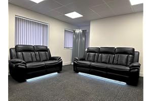 GENERIC Savilla Leather Electric Recliners Sofa With Cupholders – 3+2 Seater Sofa Set – Electric Recliners – LED Lights – Wireless Charging – USB Charging & USB C Charging (Black, 3+2 Seater)