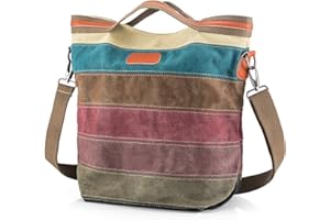 SNUG STAR Handtasche Damen,Canvas Tasche Damentasche Multi-Color-Striped Umhängetasche Damen Groß Schultasche Canvas Shopper Tasch Muttertag Geschenk Hobo Bag (A stylen)