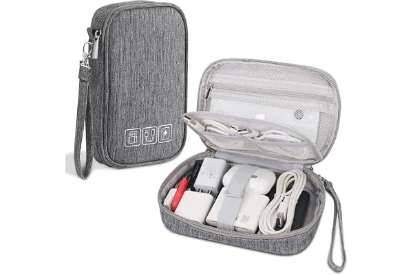 BentoGa Multipupose Storage Organizer Bag Pouch Kit with Elastic Band & Mesh Pockets for Cables, Chargers & Computer & Mobile Accessories, Cosmetics, with Steel Hook & Wrist Band,12x18x4 cm, Grey