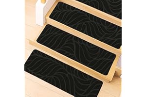 M.J COMFY-LIFE 15 PCS Stair Tread Pads Stair Mats Carpet Non-slip Step Protectors - 65x20cm Reusable Stair Runner Rugs Covers Stair Protection Mats for Home Indoor Pets Kids Elders (black, 15pcs)