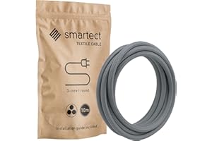 smartect Cavo Elettrico Tessile Grigio Oscuro, 10 Metri Filo Elettrico Vintage, Tripolare (3 x 0.75mm²) Cavo Elettrico Rivestito in Tessuto per Fai da Te