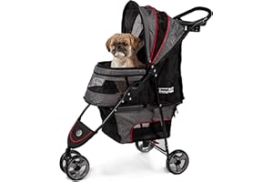 InnoPet Avenue Shiny Grey/Red Lightweight Dog & Cat Stroller - Compact Urban Pet Buggy with Raincover, Safety Tethers & Storage Basket