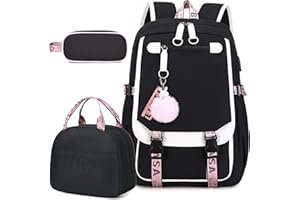 Bevalsa Sac à Dos avec Sac à Lunch Sets, Sacs Scolaires pour Filles Enfant Cartable Élémentaire Étudiant Sac de Voyage Résistant à l'eau 21L pour Les Filles Les Élèves et du Lycée