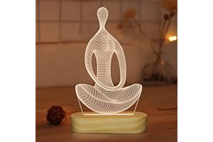 LIGHTZZ Yoga Lamp LED 3D Art Night Light for Girls Women Meditation Lovers Birthday Gifts,USB Power Warm Color Wood Base Table Lamps
