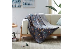 Allisandro Waterproof Blanket for Couch Leak Proof Car Throw Machine Washable Pet Waterproof Sofa Protector with Cute Grey Bone Print for Dogs & Cats, 140x100cm