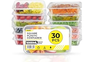 Zuvo Plastic Microwave Food Takeaway Freezer Safe- Reusable Lunch Boxes 30 Pack - Food containers And Lids