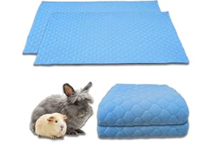 NEO SOLVO Lot de 2 - Tapis Litière Polaire pour Cochon d'Inde et Lapin - 70 x 140 cm Bleu avec Une Couverture Tunnel Polaire séparée - Absorbant et Imperméable - Cage et Enclos