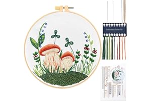 JSRQT Kit di Ricamo per Principianti, Ricamo Starter Kit con Motivo Fungo, Include Telaio, Fili, Aghi e Istruzioni in Inglese, Adatto per Adulti