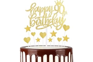 mciskin Gold Happy 90th Birthday Cake Toppers for Cake, Men Women 90th Birthday Decorations,Personalised Cake Toppers for Women,Glitter 90 Cake Topper Cupcake Topper for Party Cake Decoration