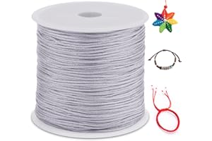 LEREATI Nylonschnur 0.8mm x 100m Nylonfaden Nylon Perlenschnur Satinkordel, Makramee Schnur Nylonschnur für Armbänder Perlen Auffädeln Halskette Schmuckherstellung DIY Handwerk (Grau)