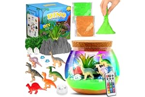 Zestaw do terrarium z dinozaurami Withosent, kreatywna lampka nocna dla dzieci DIY z pilotem, zestaw do rękodzieła w bajkowym ogrodzie z regulowanymi kolorowymi światłami Prezenty dla dziewczynek