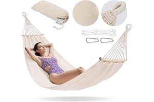 Hamak Dwuosobowy Campela 200x150 cm z Drewnianymi Poprzeczkami i Torbą – Udźwig 240 kg – Styl Boho Beżowy – Ogród, Taras, Balkon, Biwak, Pokój