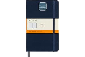 Moleskine - Classic Notebook Expanded, Taccuino a Righe, Copertina Rigida e Chiusura ad Elastico, Formato Large 13 x 21 cm, Colore Blu Zaffiro, 400 Pagine
