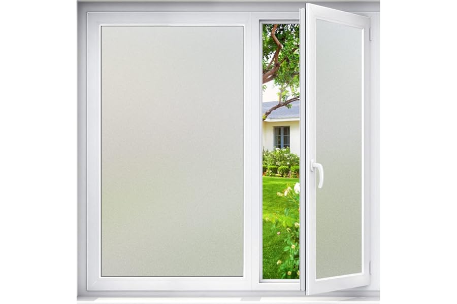 Haton Window Film Privacy for Glass Windows Frosted Film Frosting 44.5x200cm, Opaque Glass Sticker Self Adhesive Roll UV Block No Glue Static Cling Vinyl Covering for Bathroom Home and Office