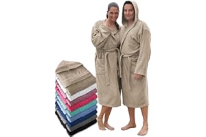 LEBENGOOD Peignoir de bain à capuche, pour femme et homme 100% coton éponge 400 g avec ceinture, poches, douche, peignoir doux, serviette