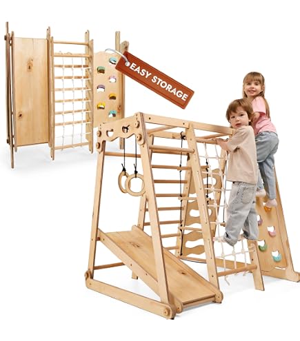 HONEY JOY Juguetes de escalada para niños pequeños, 4 en 1 plegable de madera Montessori para niños, escalador triangular, rampa de doble cara y escalador, escalera de escalada interior de aprendizaje HONEY JOY Juguetes de escalada para niños pequeños, 4 en 1 plegable de madera Montessori para niños, escalador triangular, rampa de doble cara y escalador, escalera de escalada interior de aprendizaje