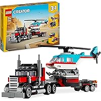 LEGO Creator 3 in 1 Autocarro con Elicottero, Giochi per Bambini e Bambine da 7 Anni, Camion Giocattolo Ricostruibile in Aere