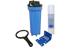 FINERFILTERS Boîtier de filtre standard bleu de 25,4 cm avec ports de 1,9 cm, soupape de réduction de pression et filtre à sédiments