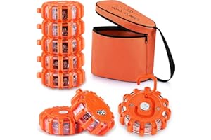 Wanme LED Road Flare, Emergency Disc Beacon with 9 Flash Modes, Magnetic Base & Hook Storage Bag Roadside Flashing Warning Lights for Car Truck Boats (8)