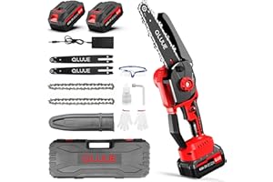 Mini Motosierra a Batería,QLUUE de 8 Pulgadas con Motor de 1150 W, Bloqueo de Seguridad y Múltiples Accesorios. Motosierra Portátil ideal Para Jardinería, Corte de Ramas y Madera