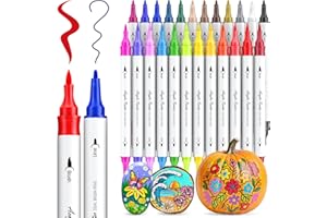 ‎AOSUCO AOSUCO 24 Farben Acrylstifte für Holz Bemalen, Dual Tip Holz Beschriften Stift Acrylmarker für Steine, Glas, Keramik, Leinwand, Stifte für Kinder Ostereier zum Bemalen