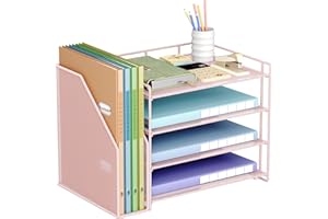 VITVITI Organizer Scrivania, 4 Livelli Portadocumenti, Organizer Ufficio con Portariviste, Accessori Scrivania per Riviste, Casa, Scuola (Rosa)