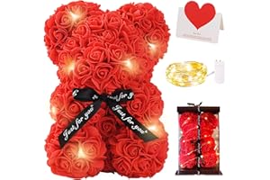 Zodight Ours en Rose, Rose Bear Teddy Flower avec Lumières, Meilleur Cadeau pour la Saint-Valentin, Anniversaire, Fête des Mères, Anniversaires, y Compris Boîte-Cadeau Transparente et Carte d'amour