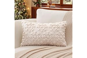 Artscope 1 Pezzi Natalizio Federe in Lana Corta Velluto Copricuscini Morbido Decorativo Fodere per Cuscino Lusso Stile per Divano Camera da Letto Natale Neve Beige 40x60 cm