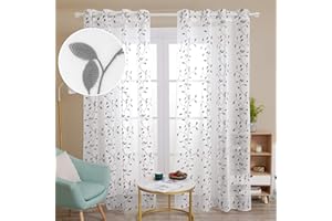 Deconovo Visillos para Ventanas Gasa Efecto Lino Cortina Transparente para Habitación Bebe Infantil 2 Paneles 140 x 180 cm Gris