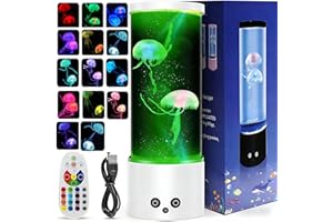 AONESY Lampara Medusa Lampara de Lava Acuario Luz de Noche Control Remoto Luz Ambiente con 17 Lampara Led Colores, Medusas Artificiales Acuario USB Lámpara de Mesa por Oficina en Casa Decoración,Blanco