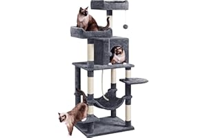 Yaheetech 150cm Large Cat Tree Tower Cat Scratching Posts with Condos/Hammock Kitten Climbing Tower for Indoor Kittens/Cats, Dark Grey