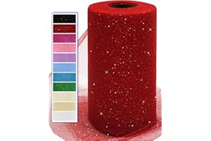 Ableme Deco Glitter Tulle Fabric 15cm x 45m Sparkle Tulle Roll for Tutu Dress Wedding Decoration Gift Wrapping Bow Party Supplies DIY Crafts (Red)