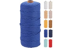 GOHOF Macrame Cord 3mm x 100m Premium Cotton Macrame Rope, 4 Strand Twisted Soft Cotton Cord, One of The Most Perfect Materials for Macrame Art, Cotton String Without Chemicals (Dark Blue)