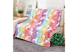 ZZXLOPEZ Couverture Douillette pour Enfant, Couverture Licorne Brille dans l'obscurité, 130x170cm Plaid Polaire Lumineuse en Molleton, Moelleuse, Douce, Cadeau pour garçons et Filles(Couleur)