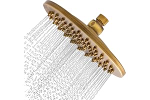 AOPOY Antique Brushed Brass Round Fixed Shower Head 8 Inch Rainfall Shower Heads with Filter Suitable for Bathroom Shower Easy Installation with Swivel G1/2 Ball Connector Bronze Vintage Style