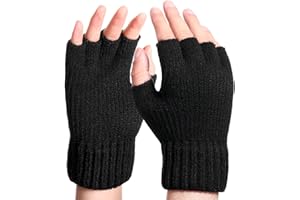 Bencailor Schwarze Gestrickte Fingerlose Fäustlinge Herren Gestrickte Fingerlose Handschuhe mit Weichem Futter Strick Vlies