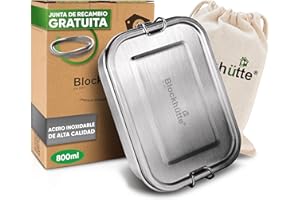 BLOCKHÜTTE Blockhuette Fiambrera Acero inoxidable infantil Con 3 Compartimentos 800ml - Lunch Box Hermetica - Metálico Infantil y Adulto - Lunch box niños y Trabajo - Sin BPA - Oficina