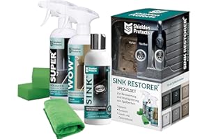 S SHIELDON PROTECTS Shieldon Protects Sink Restorer Spüle Imprägnierung und Reinigung Set - Drei Reiniger für Küche Spüle + 2x Schwamm und Mikrofasertuch - Granit, Blanco, Silgranit Reiniger für Granitspüle