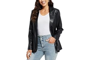Fahsyee Damen Kunstleder Blazer Lederjacke Jacken Schwarze Vintage Moto Biker Jacke Motorradstil Vegane Größen S-XXL