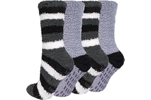 Chalier Cozy 4 Pares de Calcetines Mullidos Térmicos Antideslizantes de Invierno para Hombre y Mujer - Cálidos para el Hogar, Talla Única