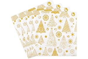 Tookala 40 Stück Servietten Gold Weihnachten, Weihnachtsservietten Deko, Einweg-Cocktailservietten aus Papier, dekorative Weihnachtsservietten für Urlaub, Abendessen, Weihnachtsfeiern
