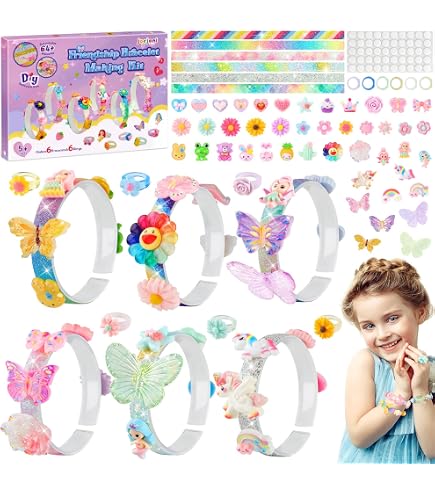 FEMONGY Bijoux enfants fille, Kit bracelet fille, Calendrier de l'avent bijoux, Kit de bricolage, Cadeau pour les 5, 6, 7, 8, 9, 10, 11 et 12 ans, Ensemble rose